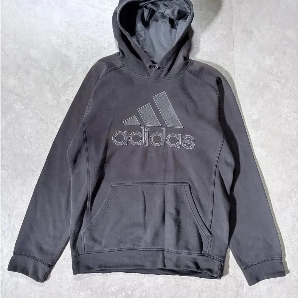 2000s Vintage Adidas Embroidered Faded Black Hoodie -S